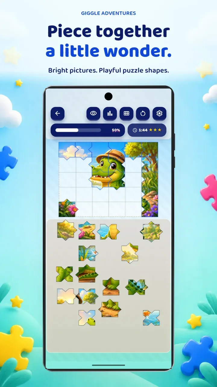 Giggle Pieces puzzle mode showing playful piece shapes
